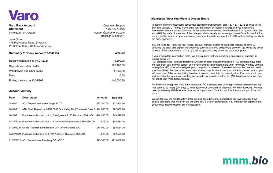 Wyciąg bankowy USA California Southland Credit Union, szablon Word i PDF